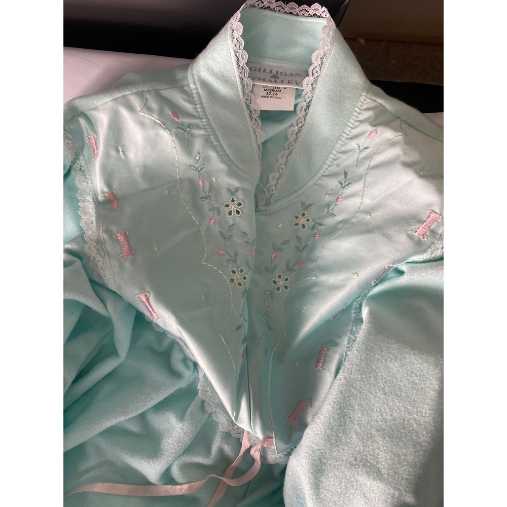 Gilligan O'Malley Satin Robe Womens Medium 12-14 Mint Lace Trim USA